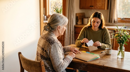 Grandmother reviews a household contact plan with kin
