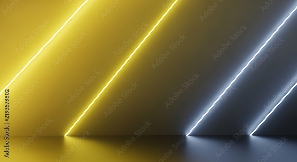 Obraz premium Golden and gray gradient light beams on metallic surface