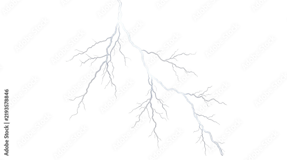 Fototapeta premium Bright white lightning bolt striking down against a stark white background