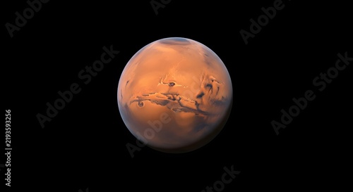 Mars Planet with Surface Details and Space Exploration Concept, Dramatic Cosmic Background