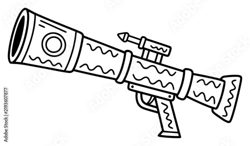 Quadro su tela Rocket Launcher Bazooka Outline Vector Illustration, Military Missile Weapon Doo