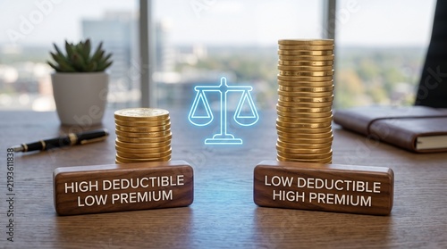 Gold coin stacks comparing insurance deductibles