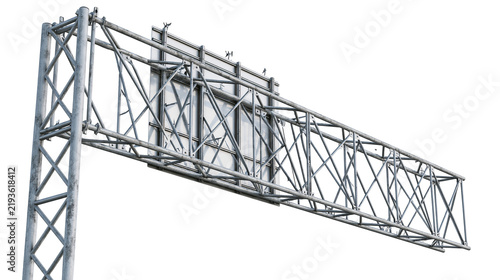 Картината върху платно Isolated overhead highway sign structure, empty metallic billboard frame, weathered construction