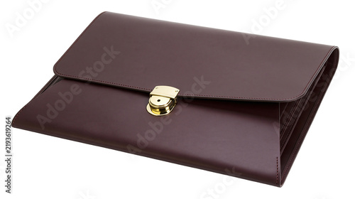 Photography Isolated professional burgundy leather document organizer folio with a sophisticated gold clasp