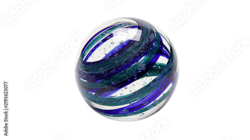 Konstfotografi Isolated artistic glass sphere with abstract blue and green swirls and internal
