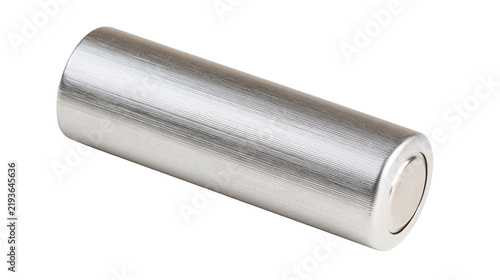 Foto Isolated silver cylindrical magnet with brushed metal finish, a strong and powerful magnetic rod