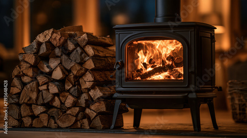 Wood Stove Fireplace Fire Firewood Cozy Winter Warm Heating Rustic Home Flame Cabin Interior