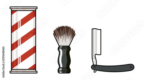 Fotografía Isolated set of iconic barber shop tools, including a pole, shaving brush, and s