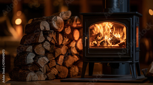 Wood Stove Fireplace Fire Firewood Cozy Winter Warm Heating Rustic Home Flame Cabin Interior