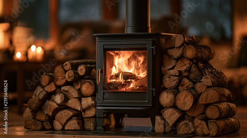 Wood Stove Fireplace Fire Firewood Cozy Winter Warm Heating Rustic Home Flame Cabin Interior