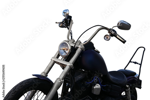 Fotografie Motorcycle isolated on white, closeup. Two-wheeled vehicle