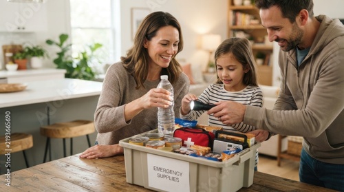 Family Packing Emergency Supplies Kit with Food Water and First Aid Essentials