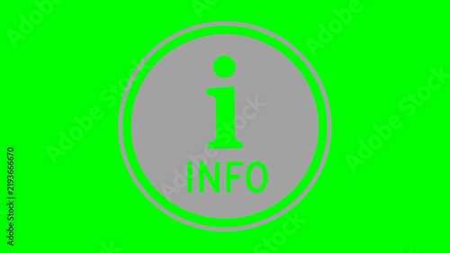 flashing info symbol animation featuring white blinking illumination and a solid green chroma key background for seamless video editing and user interface projects
