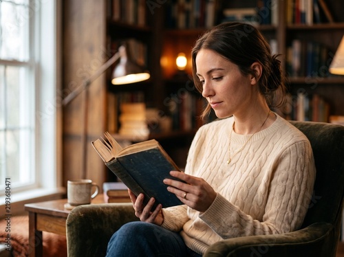 person quietly reading book focused peaceful moment  
