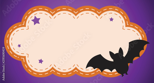 Принти на полотні Decorative halloween holiday frame with a cute bat silhouette and purple backgro