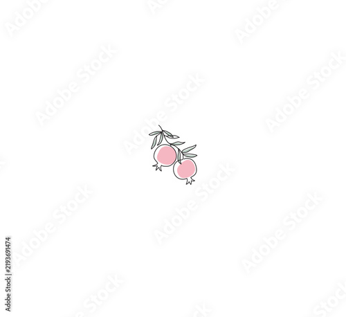 Branch with pomegranates and leaves. Shana Tova modern single line art drawing. Continuous line drawing. Outline draw design vector illustration