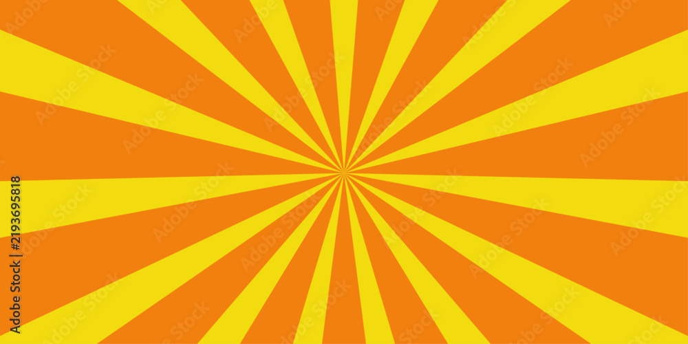 Fototapeta premium A bright and energetic burst of yellow and orange rays emanating from a central point, creating a dynamic visual effect reminiscent of a sunrise or a pop art explosion.