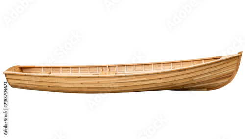 Obraz na płótnie Wooden canoe with plank construction, isolated on transparent background