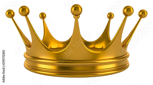 Fotografía Shiny golden crown with pointed peaks and spherical ornaments, isolated on trans
