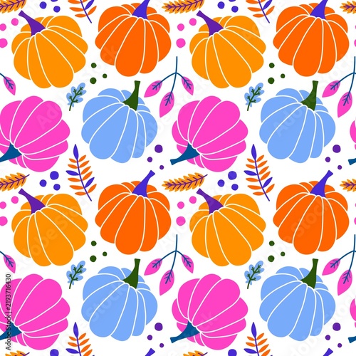 Autumn pumpkins seamless monster Halloween pattern for wrapping paper and fabrics