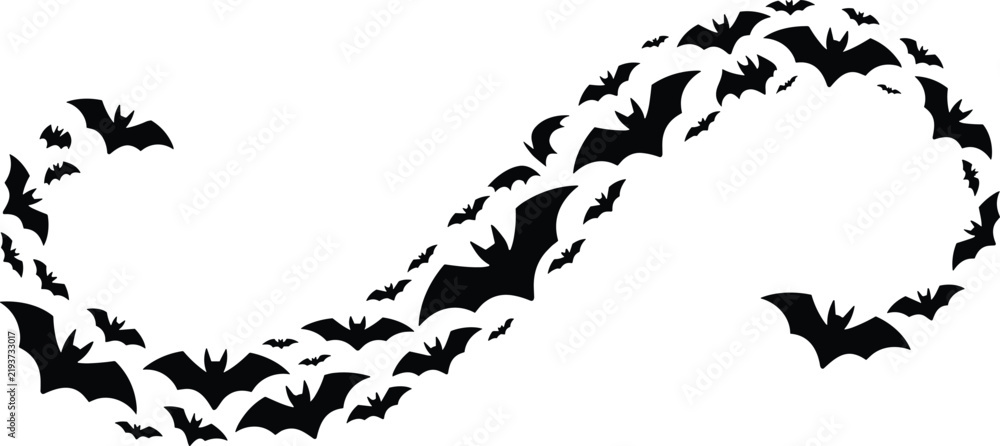Obraz premium Flying Bats Silhouette Wave Pattern Halloween Vector Illustration for Spooky Seasonal Design and Decoration