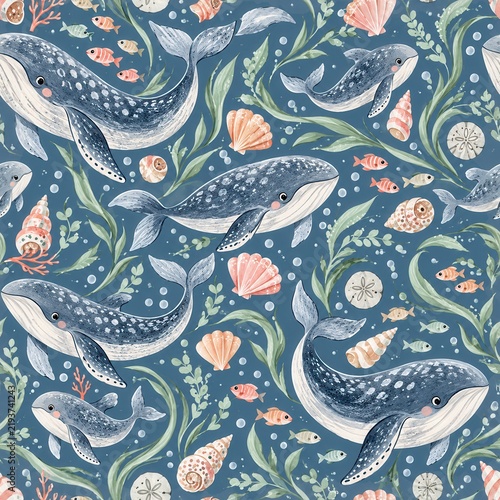 Seamless Whale and Ocean Pattern