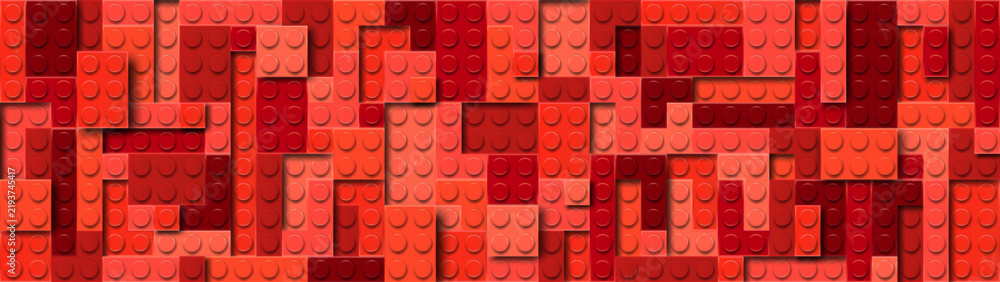 Fototapeta premium Realistic red plastic constructor background with shadows. Play and build concept. Lava style. Vector illustration