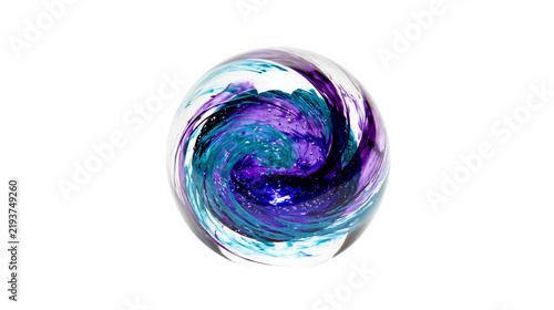 Принти на полотні Isolated clear glass sphere with vibrant blue and purple swirling cosmic abstrac