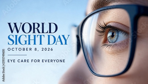 World Sight Day poster: close-up of a human eye in glasses, eye care concept.