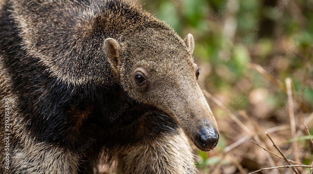 Obraz premium Close-up portrait of a giant anteater showing detailed coarse fur and long snout