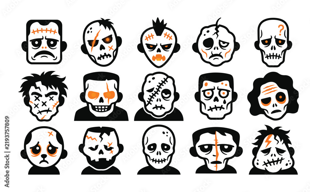 Obraz premium Set of scary zombie monster avatar face icons