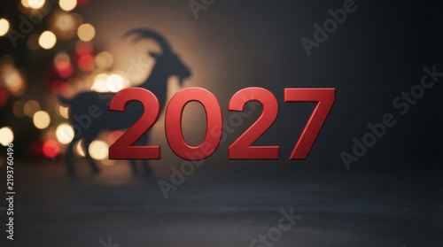 Red 2027 with Goat Silhouette and Bokeh Lights