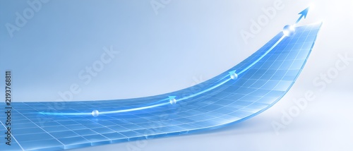 Grid surface bending progressively upward illustrating changing trajectory and acceleration