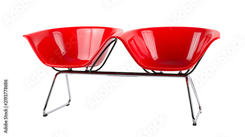 Foto Isolated modern red tandem seating unit on chrome base for contemporary interior