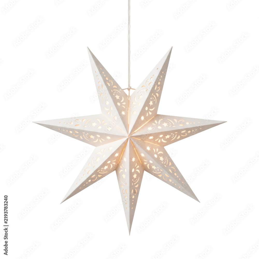 Fototapeta premium White star lantern with intricate cutouts on transparent background