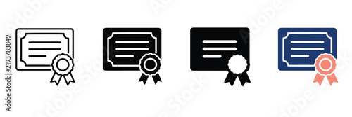 Professional certificate icon set, diploma vector symbols with seal and ribbon, academic degree and achievement award graphics for business and education