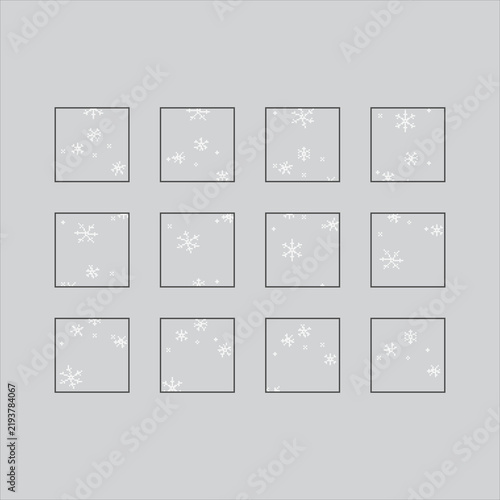 Pixel art illustration White Snowflakes. Pixelated Falling Snowflakes. Falling White Snowflakes Animation Icon pixelated for the pixel art game and icon for website and video game. old school retro.