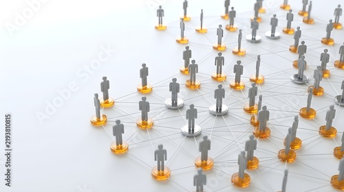 Global social network concept with human icons connected in a complex organizational structure