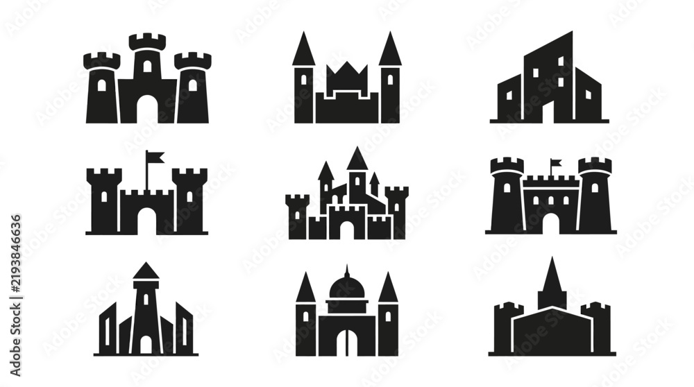 Fototapeta premium Collection of castle silhouettes icons.