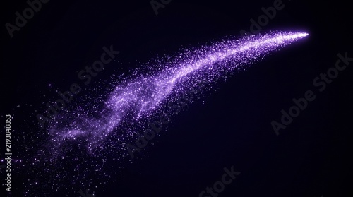 Violet light trail streaks across a dark starry background