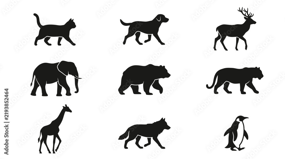 Obraz premium Silhouettes of various wild animals walking.