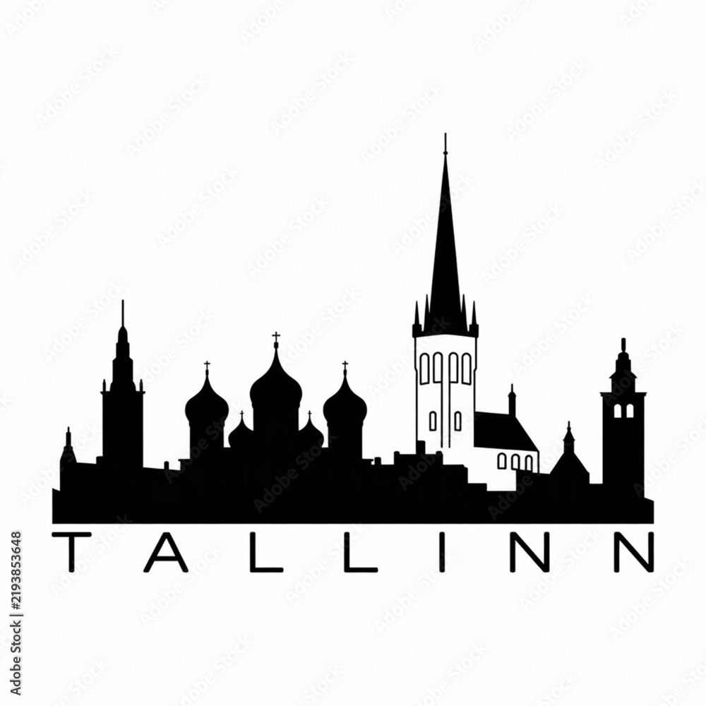 Fototapeta premium Tallinn Estonia Skyline Silhouette - An Estonian Medieval Baltic Capital Vector Illustration