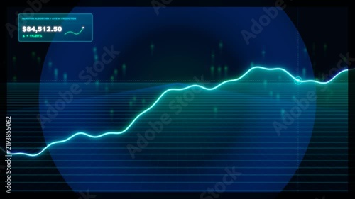 Ultra HD 8K seamless looping 10-second cinematic VFX background. Features a vibrant neon green uptrend line chart (Bull Market) flowing infinitely over a 3D perspective cyber grid. Includes scrolling