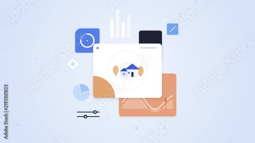 Abstract UI UX Motion Graphics Concept Animation with Data Charts and House Icon