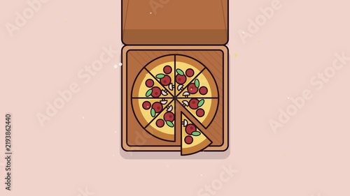 Animated Pizza Box Opening and Slice Being Removed Top Down View