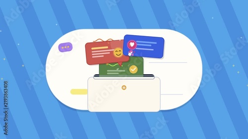 Colorful 2D Animated UI Interface With Cards Emerging From Envelope