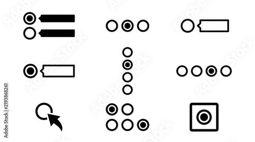 Black and white graphic design elements.