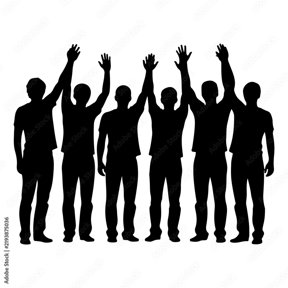 Fototapeta premium Group of Businesspeople Raising Hands in Celebration.