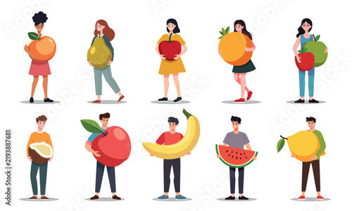 Character with vegetable fruits vector graphic collection