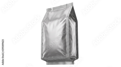 Obraz na płótnie Silver foil coffee bag mockup, metallic food packaging pouch on white background